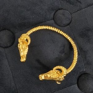 Gold Ram Head Cuff Statement Bracelet